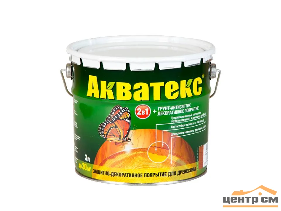 Основа алкидная Акватекс 2 в 1 - калужница 3л УФ-защита, влажн. древесина 40%