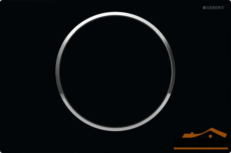 Клавиша смывная GEBERIT Sigma 10 NEW, одинарный смыв, рамка-черная /кнопка-черная /кольцо-хром глянцевый