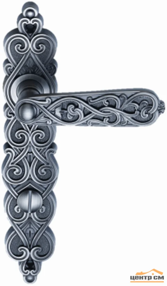 Ручка дверная ARCHIE GENESIS ARABESCO на длинной накладке под фиксатор (OL) черненое серебро