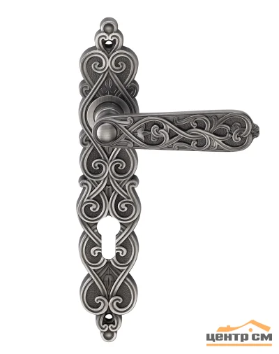 Ручка дверная ARCHIE GENESIS ARABESCO на длинной накладке под цилиндр (CL) черненое серебро