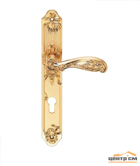 Ручка дверная ARCHIE GENESIS FLOR на длинной накладке под цилиндр (CL) матовое золото