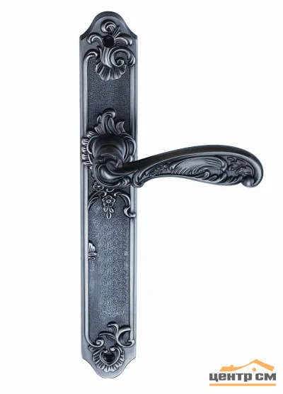 Ручка дверная ARCHIE GENESIS FLOR на длинной накладке проходная (PS) черненое серебро