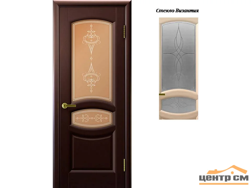 Дверь "Ульяновские двери" Анастасия стекло Византия с гравировкой венге 60, шпон