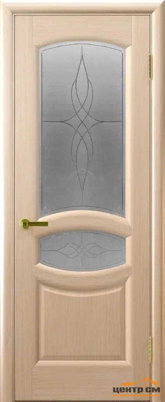 Дверь "Ульяновские двери" Анастасия стекло Византия с гравировкой беленый дуб 60, шпон
