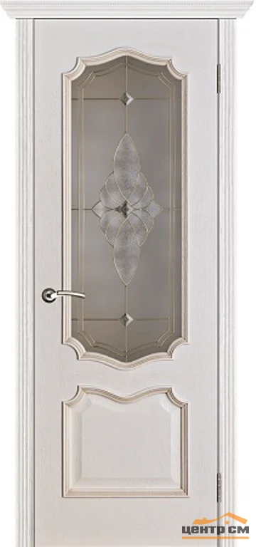 Дверь Porte Vista Премьера стекло Витраж белая патина тон 17 окантовка золото 70, шпон