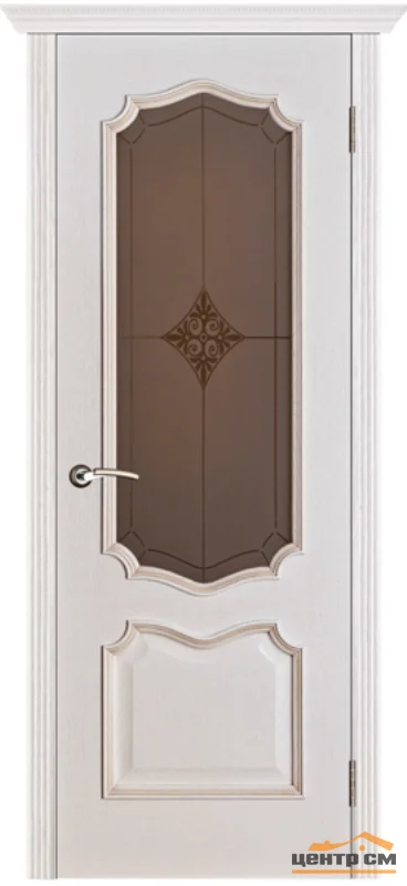 Дверь Porte Vista Премьера стекло Премьера Ромб белая патина тон 17 окантовка золото 60, шпон