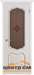 Дверь Porte Vista Премьера стекло Премьера Ромб белая патина тон 17 окантовка золото 60, шпон