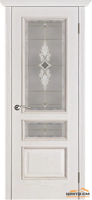Дверь Porte Vista Вена стекло Версачи белая патина тон 17 окантовка золото 60, шпон
