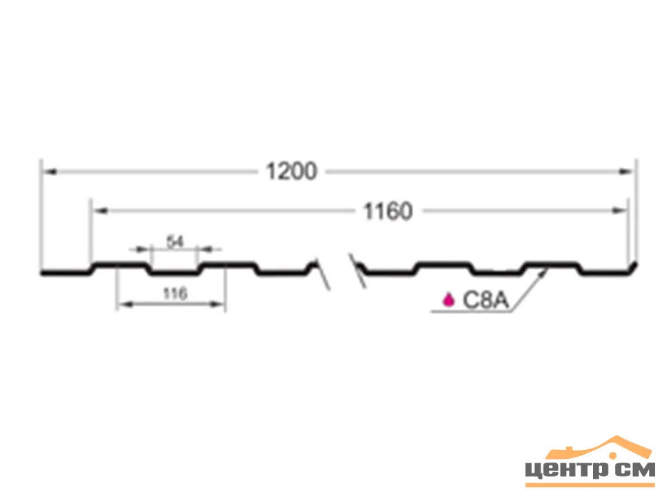 Профнастил С-8(Тип), 0.35 мм (Эконом), PE, RAL ** 1.2 * м2