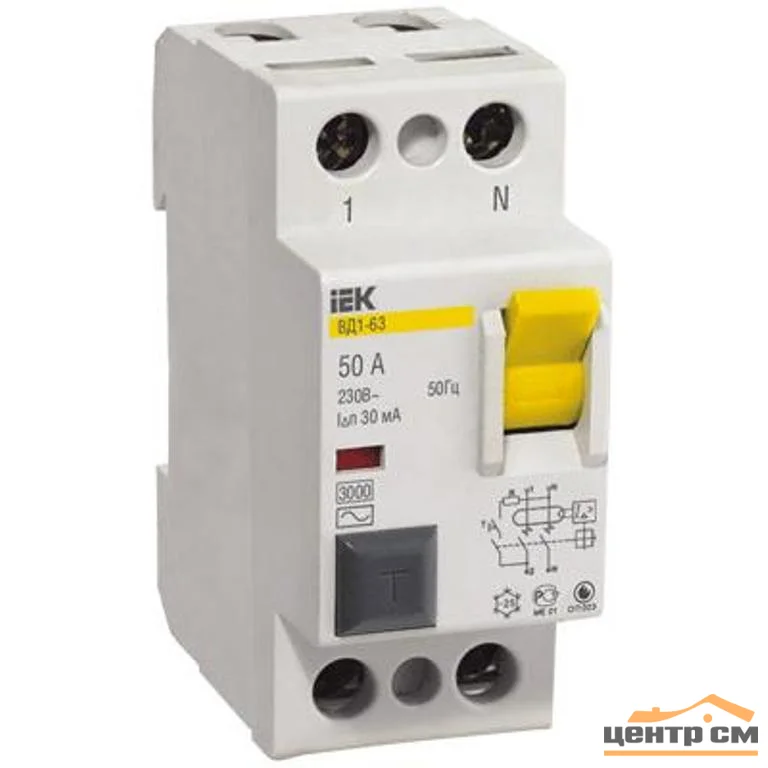 Выключатель дифференциального тока (УЗО) ВД1-63 2Р 32А 100mA тип AC IEK MDV10-2-032-100