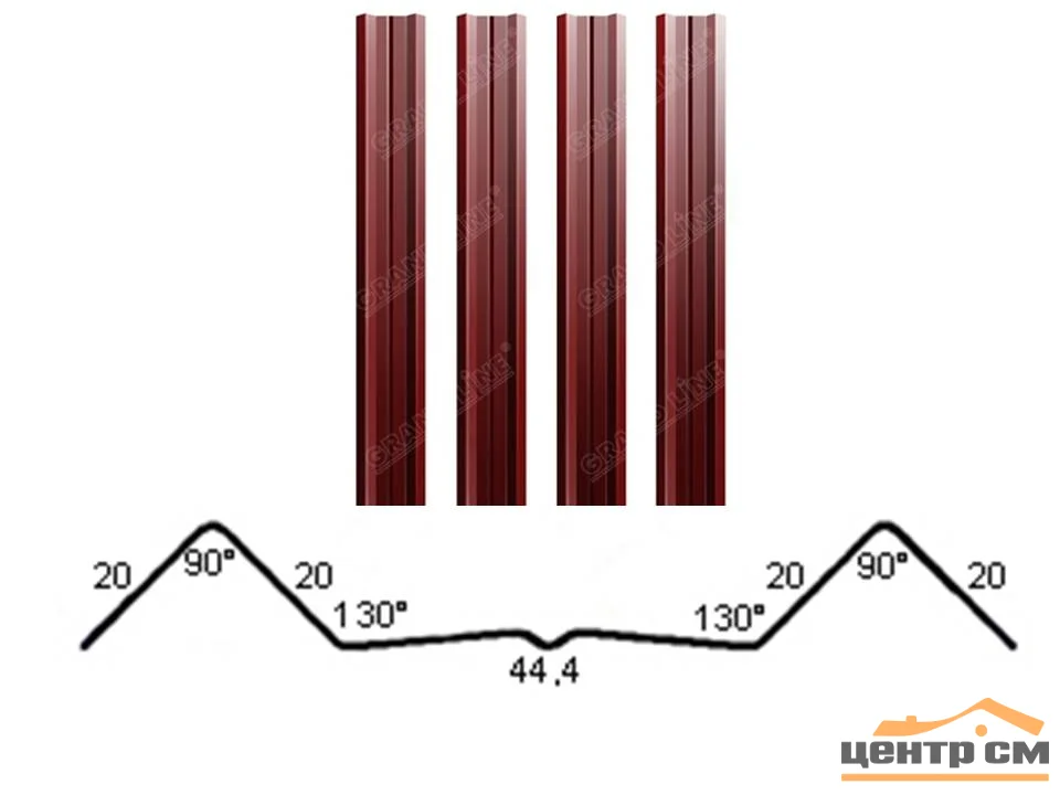 Штакетник металлический Grand Line М-образный двусторонний PE RAL **, ширина 100мм, длина *пог.м