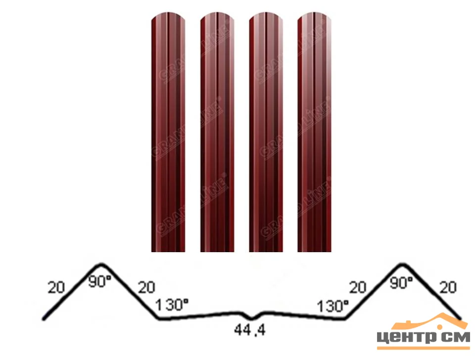 Штакетник металлический Grand Line М-образный фигурный PE RAL **, ширина 100мм, длина *пог.м