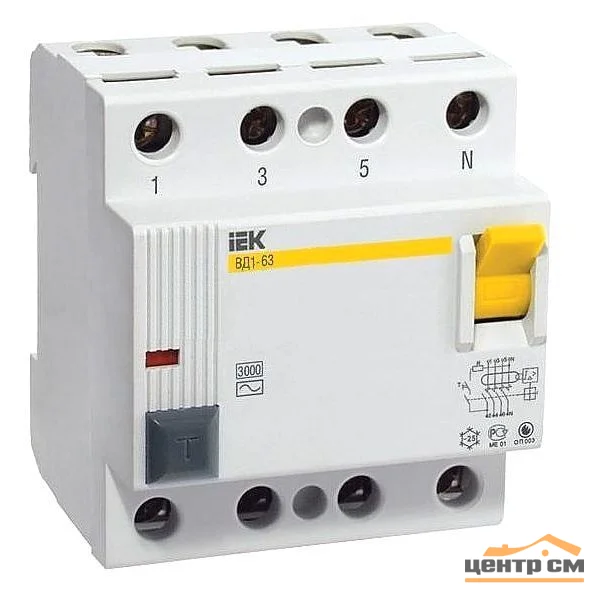 Выключатель автоматический диф. тока ВД1-63 4Р 32А 30мА тип AC IEK MDV10-4-032-030
