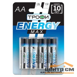 Элемент питания ТРОФИ LR6-4BL ENERGY MAX Alkaline (40/640/15360) (уп. 4шт)