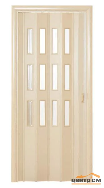 Дверь пластиковая Фаворит (c расстекловкой), раздвижная "гармошка" (840*2050мм) дуб беленый
