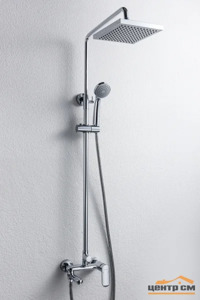 Система душевая BRAVAT Opal со смесителем для ванны, поворотный излив (верхний душ квадратной формы), хром