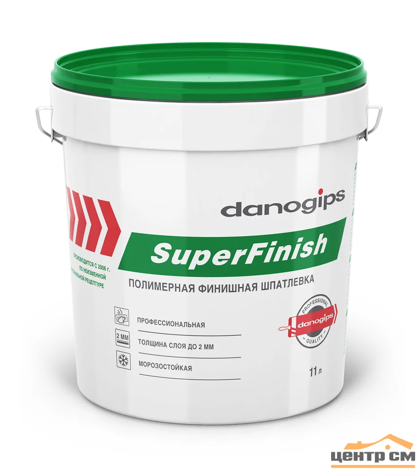 Купить Шпаклевка готовая DANOGIPS SUPER FINISH полимерная финишная 11 л  (18,1 кг), цена в городе Вологда на сайте tdcsm.ru или в магазине Центр СМ  по адресу Вологда, Ленинградское шоссе, 6км стр.1