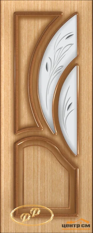Дверь РУМАКС Карелия-2 стекло матовое с рис. 2-е матирование фацет 70, шпон дуб бесцв. лак, пазы коричневые