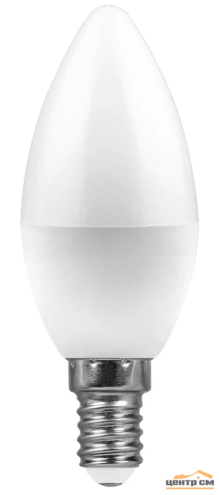 Лампа светодиодная 9W E14 230V 4000K (белый) Свеча матовая (C37) Feron, LB-570