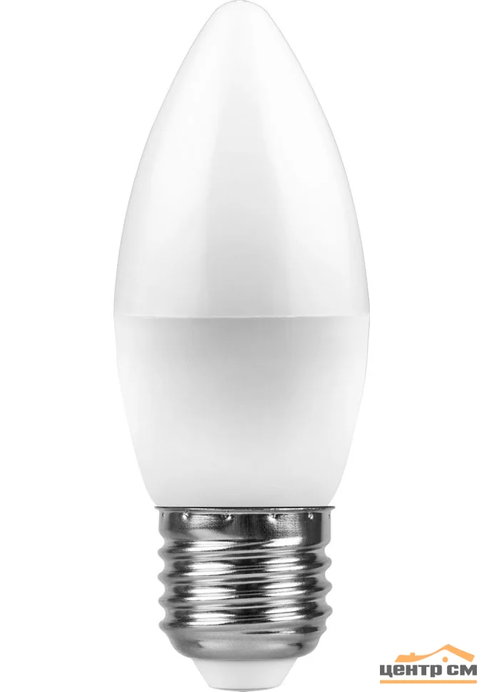 Лампа светодиодная 7W E27 230V 2700K (желтый) Свеча матовая (C37) Feron, LB-97*