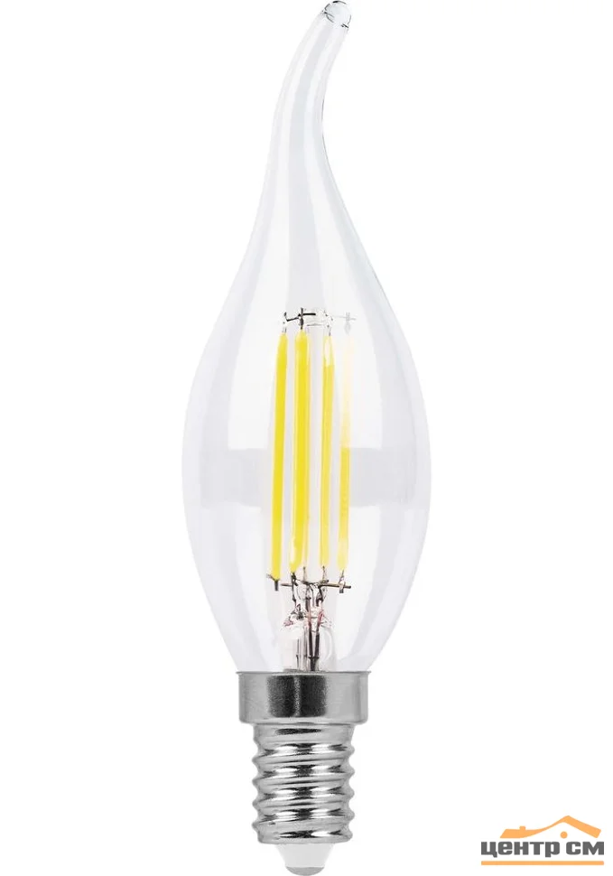 Лампа светодиодная 7W E14 230V 4000K (белый) Свеча прозрачная филамент (C35T) Feron, LB-67