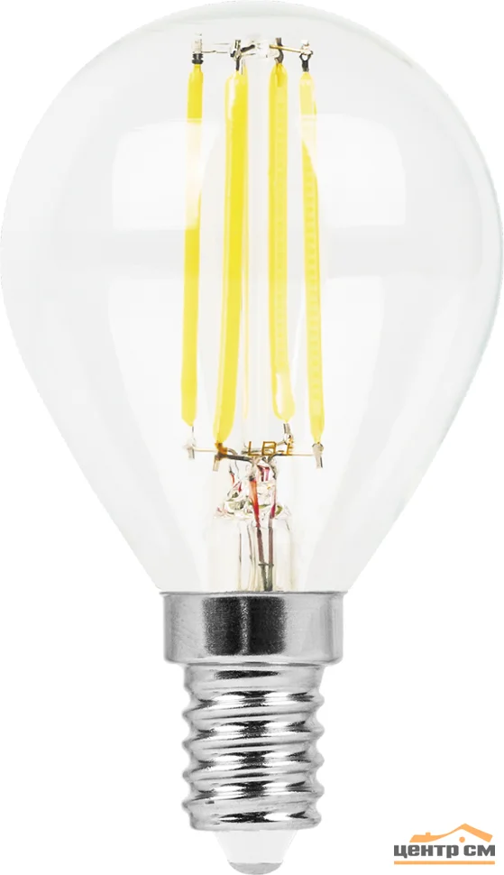 Лампа светодиодная 5W E14 230V 2700K (желтый) Шар филамент (G45) Feron, LB-61