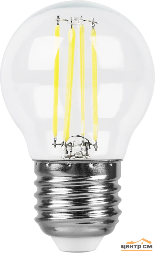 Лампа светодиодная 5W E27 230V 2700K (желтый) Шарик филамент (G45) Feron, LB-61