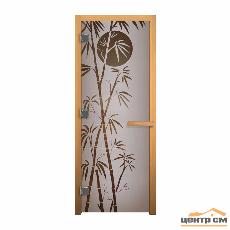 Дверь для саун Стекло сатин матовый рис. Бамбук 1900х700 ПРАВАЯ (коробка осина 2,5шт, петли, ручка)