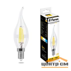 Лампа светодиодная 7W E14 230V 2700К (желтый) Свеча прозрачная филамент (C35T) Feron, LB-67