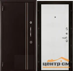 Дверь мет. REGIDOORS Норд-2 880х2055 "Пр" муар коричневый+вставка кор.глянец/Uno RAL 9003 "LACOBEL белое"
