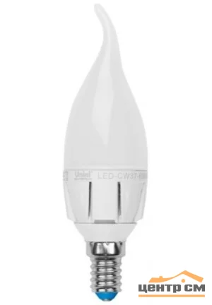 Лампа светодиодная 7W E14 220V 3000 (теплый) Свеча на ветру матовая (CW37) Uniel Яркая WW/FR PLP01WH