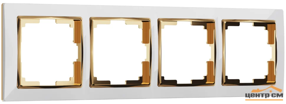 Рамка 4-местная Werkel Snabb, белая/золото WL03-Frame-04-white-GD , W0041933