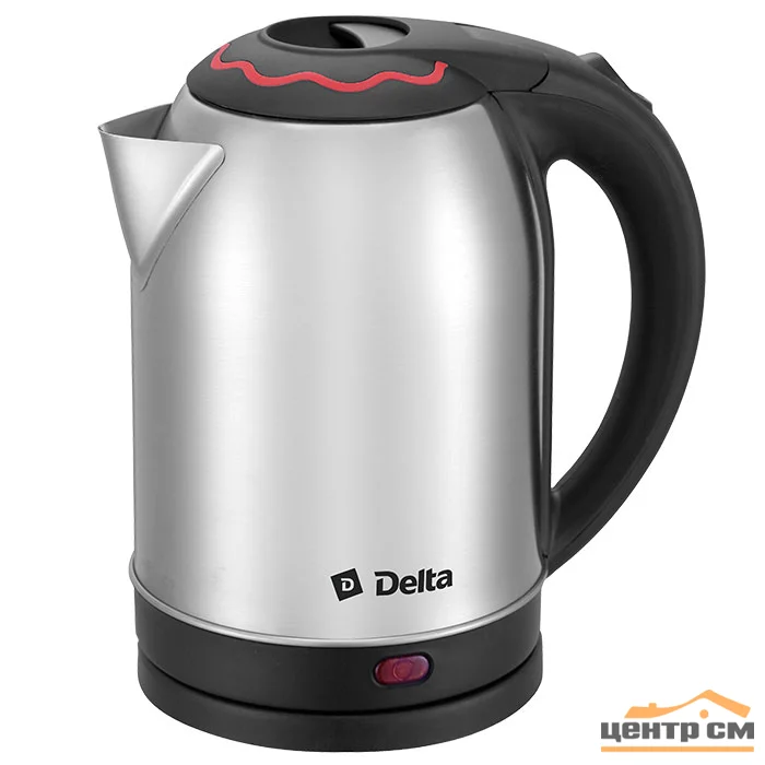 Чайник электрический DELTA DL-1330 2л, нержавеющая сталь/черный с красным