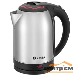 Чайник электрический DELTA DL-1330 2л, нержавеющая сталь/черный с красным