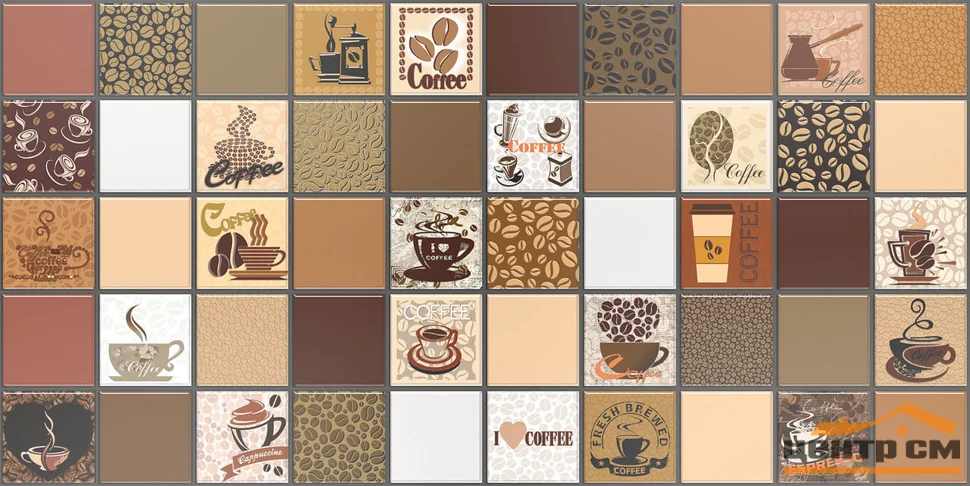 Панель листовая ПВХ «Стандарт» мозаика Кофе с молоком коричневый 954х478 (пленка 0,4мм) Регул