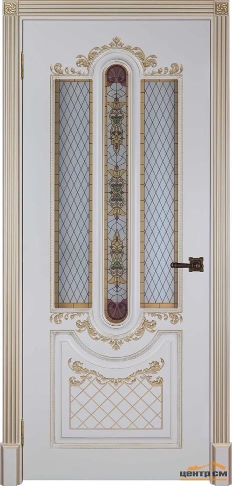 Дверь REGIDOORS Александрия 2 со стеклом 80, эмаль слоновая кость с патиной золото