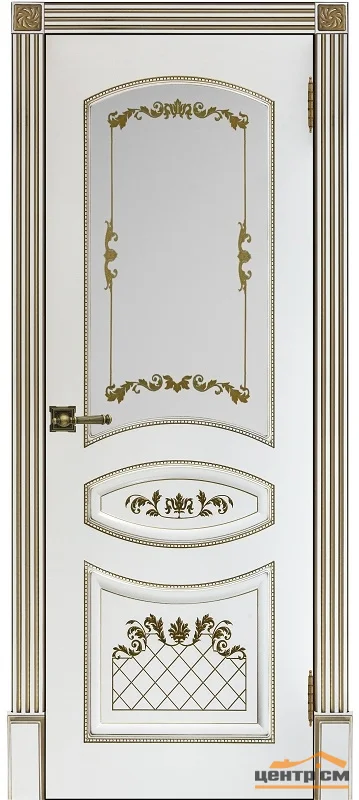 Дверь REGIDOORS Алина-2 со стеклом 80, эмаль белая с патиной золото