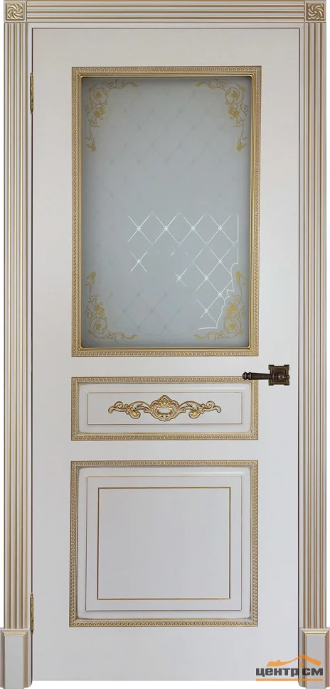 Дверь REGIDOORS Лацио со стеклом 60, эмаль слоновая кость с патиной золото