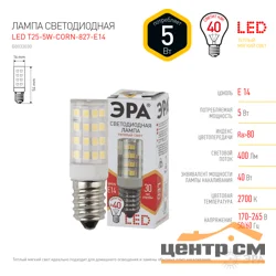 Лампа светодиодная 5W E14 220V 2700K (желтый) капсула (T25) ЭРА T25-5W-CORN-827-E14