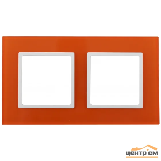 Рамка 2-местная Эра22 Elegance, стекло, оранжевый+белый, арт.14-5102-22