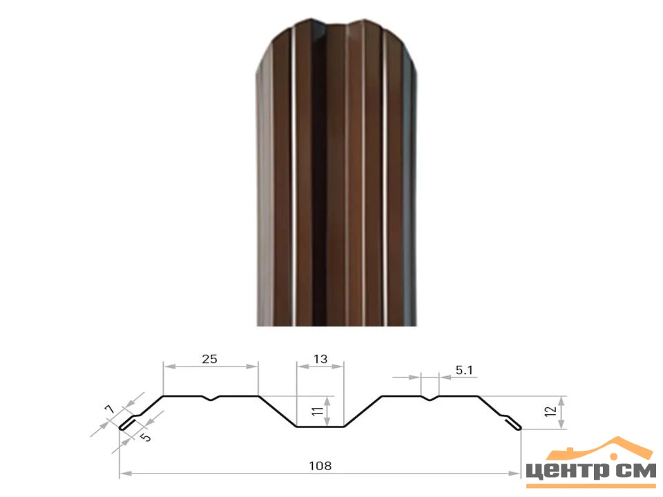 Штакетник металлический STYNERGY М-образный фигурный 0.4 мм, PE RAL **, ширина 108мм, длина *пог.м