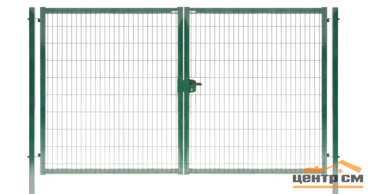 Ворота распашные 2,03*4м (заполнение - панель PROFI Lock диам. прутка 5мм ячейка 200х50мм), серое стекло RAL 7040