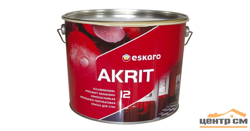 Краска ВД интерьерная моющаяся износостойкая полуматовая Eskaro Akrit-12 11,2кг (9.5л)