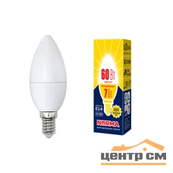 Лампа светодиодная 7W E14 220V 3000К WW (теплый белый) Свеча матовый (C37) Volpe Norma