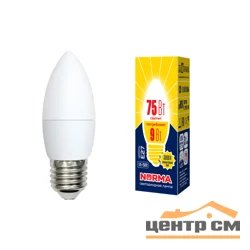 Лампа светодиодная 9W E27 220V 3000К WW (теплый белый) Свеча матовый (C37) Volpe Norma