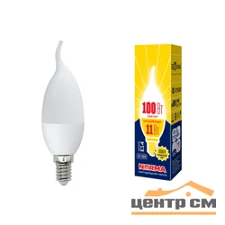 Лампа светодиодная 11W E14 220V 3000К WW (теплый белый) Свеча на ветру матовый (CW37) Volpe Norma