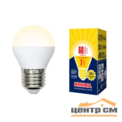 Лампа светодиодная 7W E27 220V 3000К WW (теплый белый) Шарик матовый (G45) Volpe Norma