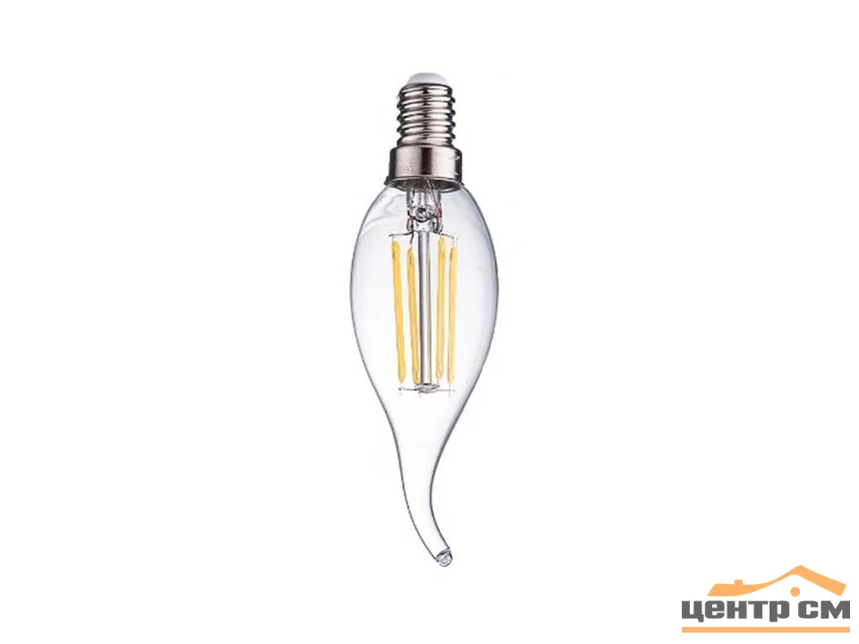 Лампа светодиодная 7W Е14 170-265V 2700K (желтый) свеча на ветру прозрачная филамент Фарлайт