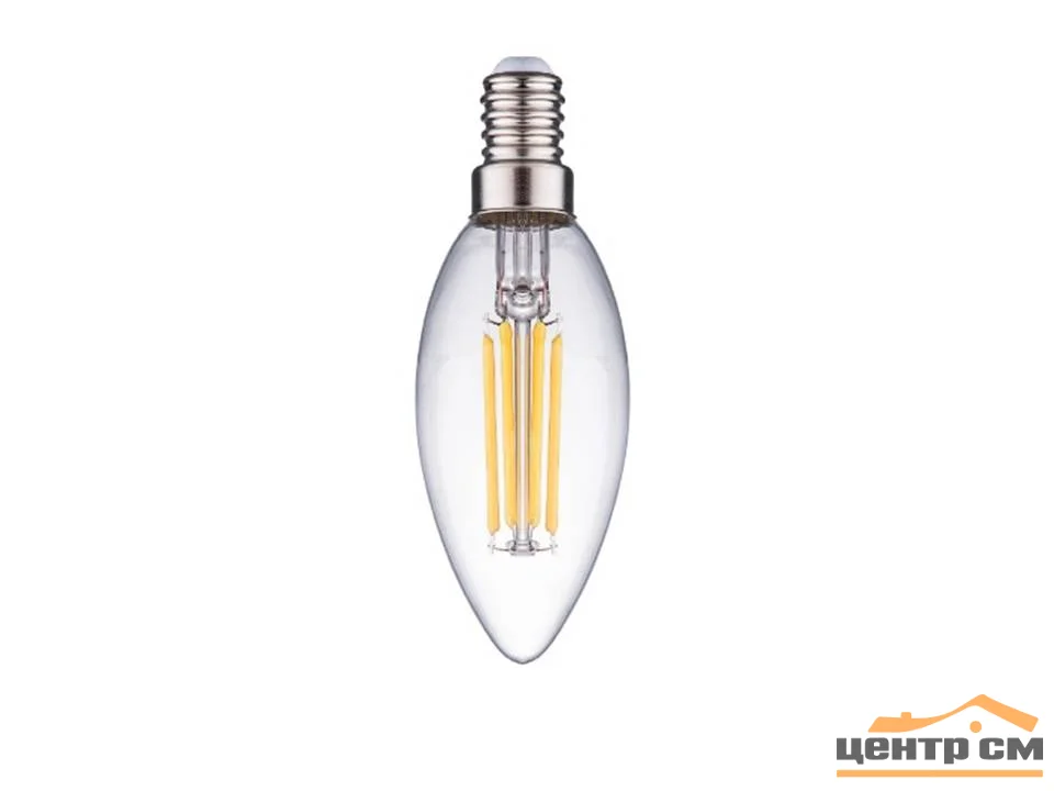 Лампа светодиодная 7W Е14 170-265V 2700K (желтый) свеча прозрачная филамент Фарлайт