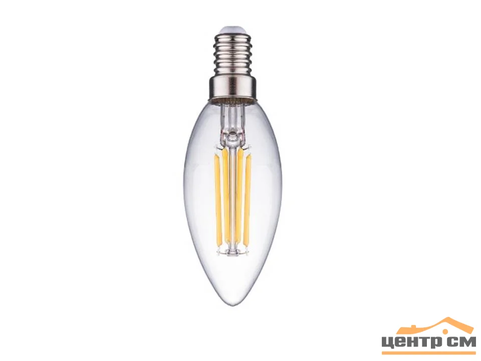Лампа светодиодная 7W Е14 170-265V 4000K (белый) свеча прозрачная филамент Фарлайт